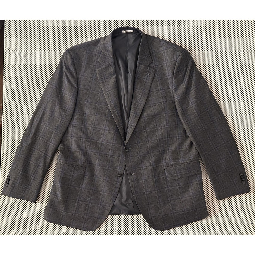 Peter Millar Sport Coat Blazer 48R 2 Button Double Vented Grey Blue Tartan Plaid